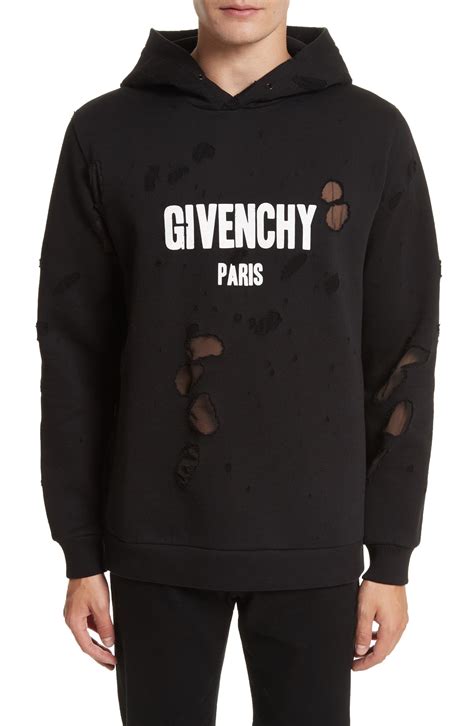 givenchy red distressed logo hoodie